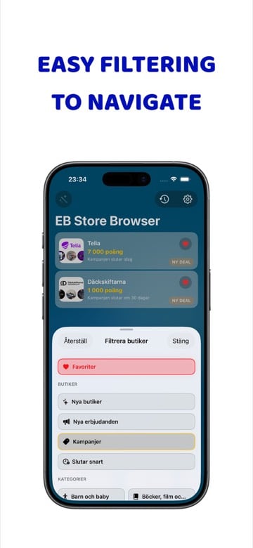 iPhone preview showing favorites in EB Store Browser